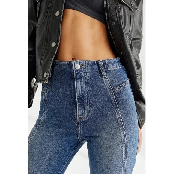 NWT Free People Florence Flare Jeans High Rise Stretch Dark Wash Indigo Blue 31 - Picture 3 of 9